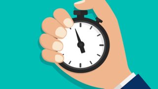 Stopwatch, watch or timer in hand. Stop time on competition. Businessman time control concept. Cartoon flat clock for start work, interval control, optimization measure. Countdown of stopwatch. vector (Stopwatch, watch or timer in hand. Stop time on c